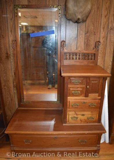 Victorian Princess dresser, 1 drawer with long swing mirror on left side and smaller drawers on