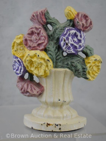 Cast Iron door stop - urn planter with flowers