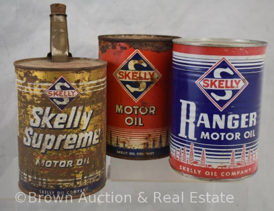 (3) Quart size Skelly motor oil cans