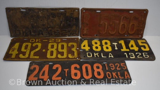 (5) Oklahoma license plates, 1920's