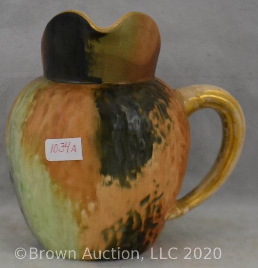 Mrkd. Hampshire Pottery Majolica 6" pitcher with offset handle