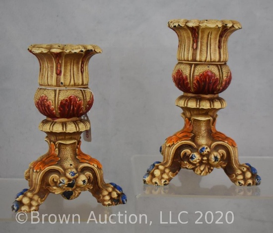 Pr. Cast Iron decorated and painted 6" candlesticks