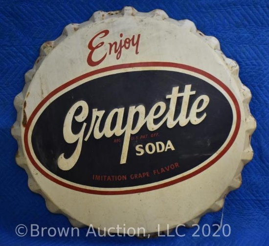 SS tin Grapette Cola bottle cap sign
