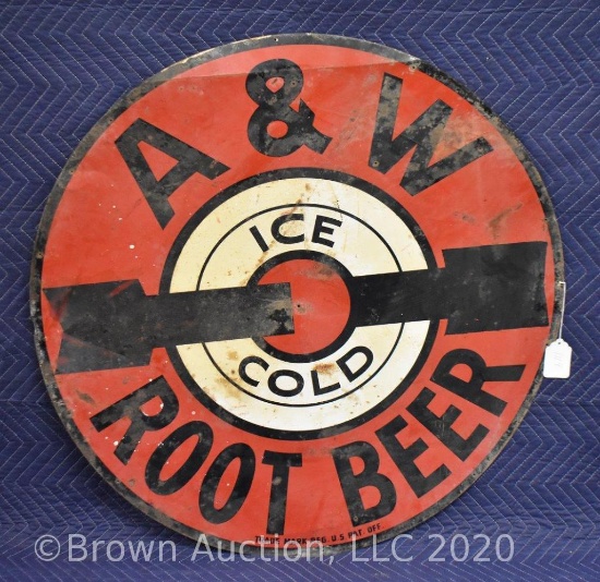 SS tin A and W Root Beer advertising sign