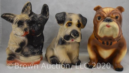 (3) Chalkware dog carnival prize figurines
