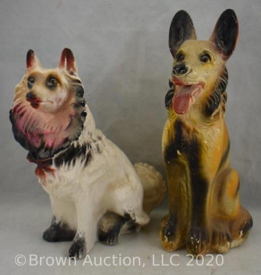 (2) Chalkware dog carnival prize figurines