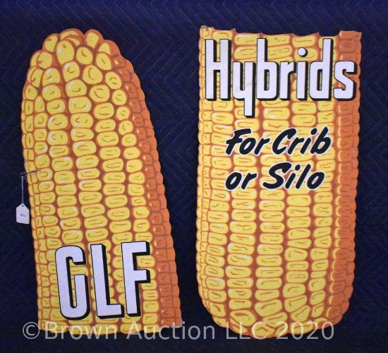 Cardboard "CLF Hybrids/For Crib or Silo" ears of corn signs