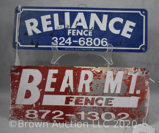 (2) SS metal signs: Reliance Fence, 12" x 4"; Bear Mt., 12" x 5"