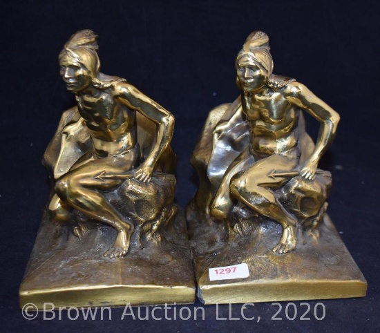 Pr. Of Crouching Indian Scout bookends, brass