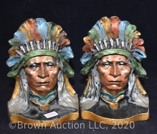 Pr. Of Indian bust with headdress bookends