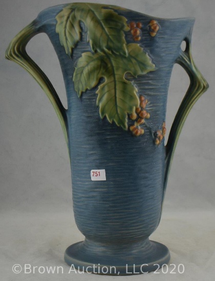 Roseville Bushberry 38-12" vase, blue