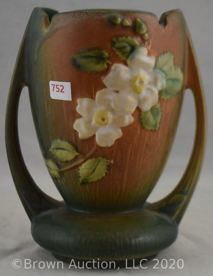 Roseville White Rose 983-7" vase, green