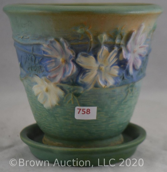 Roseville Cosmos 650-5" flower pot/saucer, green