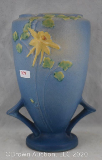 Roseville Columbine 21-9" vase, blue