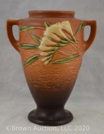 Roseville Freesia 121-8" vase, tangerine
