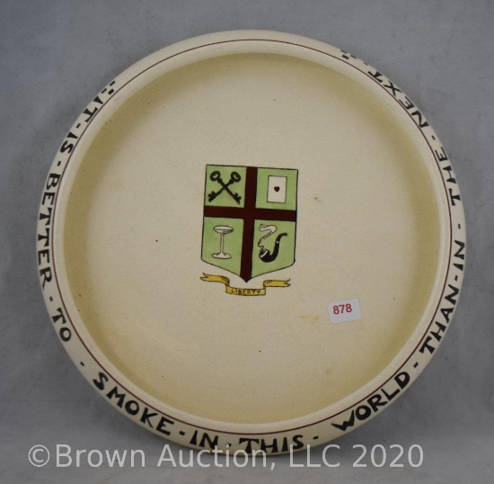 Roseville Creamware 10"d tray from smokers set, Coat of Arms