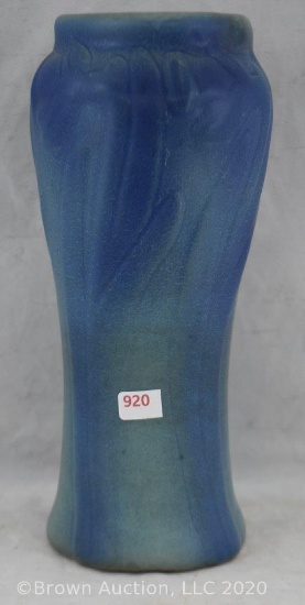 VanBriggle 10" ming turquoise vase, embossed crocus