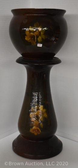 Weller Louwelsa jardiniere and pedestal, floral decoration, 26.5" tall overall with 8"d jardiniere