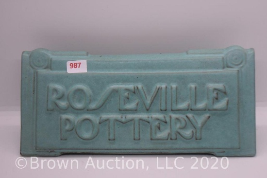 Roseville Moderne 9" dealer sign, turquoise