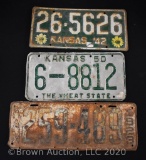 (3) KS car tags - 1923, '42, '50