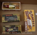 (3) Vintage fishing lures in original box + 1 empty box