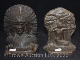 (2) separate Indian bookends - bust with headdress cast iron