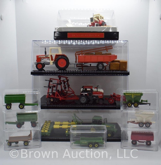 assortment of die-cast Tractors and Implementss, mostly 1:64 scale