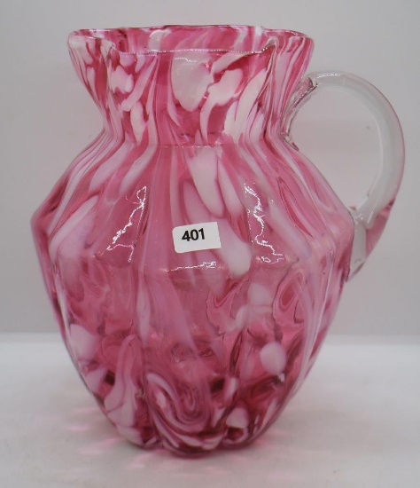 Cranberry and white spatter 8.5"h pitcher