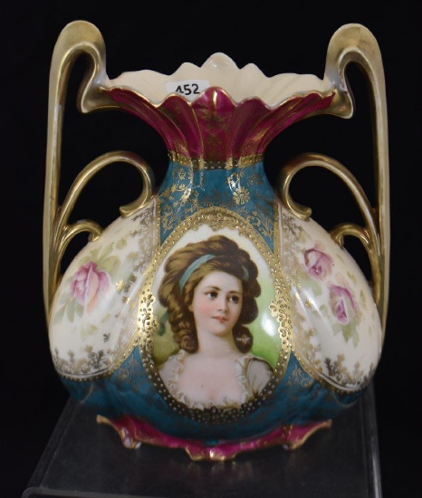 RSP Royal Vienna 6.5" handled vase featuring Potocka portrait in medallion