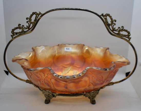Carnival Peach and Pear Bride's bowl and silver holder, marigold