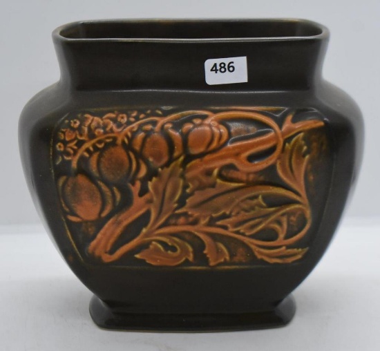 Roseville Rosecraft Panel 6" pillow vase, brown