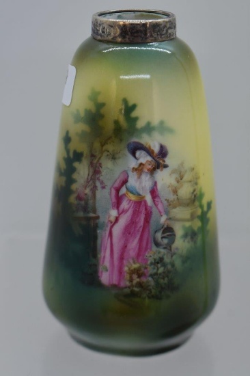 R.S. Prussia 4.5" vase, Lady with watering can
