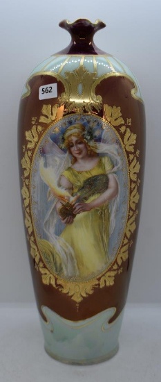 Mrkd. Prov Saxe ES 14" vase, rare Goddess of Fire portrait