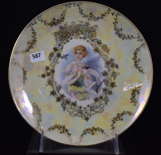 Mrkd. Prov Saxe/ES 7" plate, Lady and Swallows