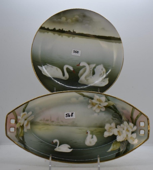 (2) Mrkd. R.S. Germany pieces decorated with Swans