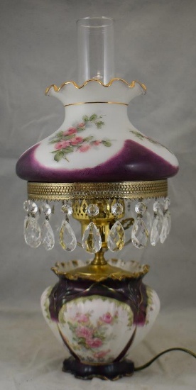 R.S. Prussia Tiffany cracker jar made into elec. Lamp with milk glass shade