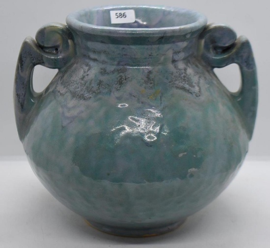 Roseville Carnelian (Glazes) 8" dbl. handle vase, bluish green