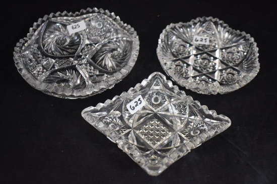 (3) American Brilliant Cut Glass mint/candy dishes