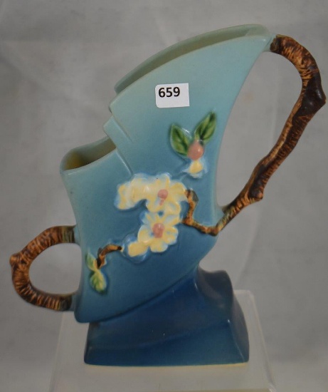 Roseville Apple Blossom 373-7" vase, blue