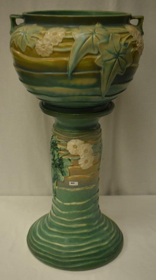 Roseville Luffa 631-10" jardiniere and pedestal, green