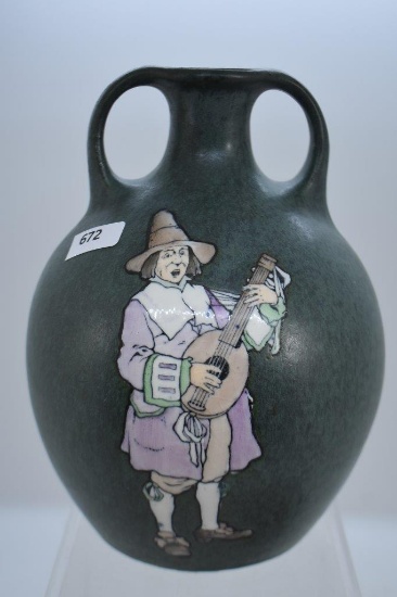 Mrkd. Teplitz Stellmacher Austrian Amphora 7.5" jug vase, green