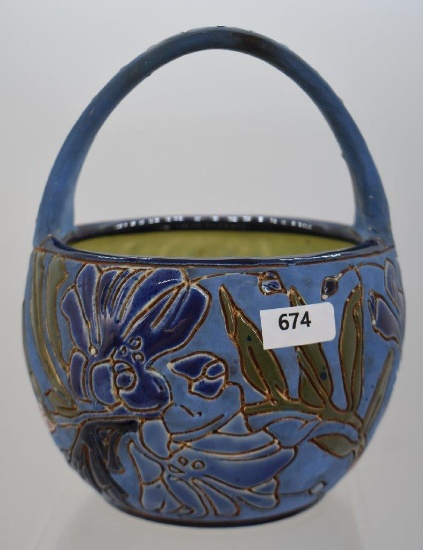 Mrkd. Teplitz Stellmacher Austrian Amphora 7" blue basket