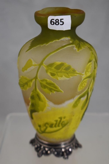 Signed Galle Cameo Glass 5"h cabinet vase