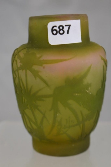 Signed Galle Cameo Glass 3"h cabinet vase