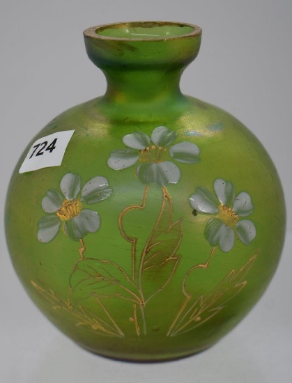 Art Glass irid. green 4"h cabinet vase