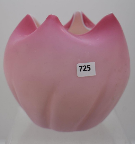 Pink and white satin glass 5"h rose bowl