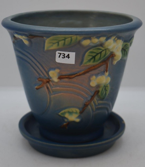 Roseville Snowberry 1PS-5" flower pot/saucer, blue