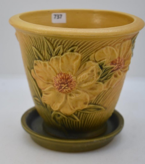 Roseville Peony 662-5" flower pot with saucer, yellow