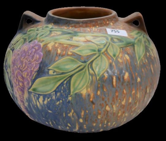 Roseville Wisteria 637-6.5" vase, blue