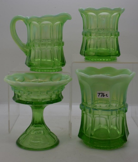 (4) EAPG Green opal. Regal table pieces